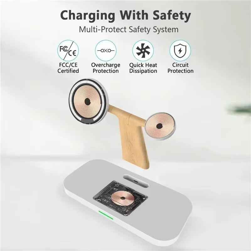 3 in 1 Magnetic Wireless Charger Stand Desktop Lamp Fast Charging Station Phone Holder for Iphone 12-16 Apple Watch 1-9 Airprods