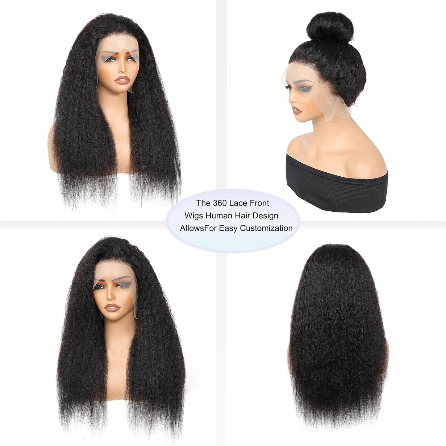 360 Lace Front Wigs Human Hair Kinky Straight Wig 200 Density HD Lace Front Wigs Human Hair 360 Wig Full Lace Kinky Straight Wig (Natural, 20 Inch)