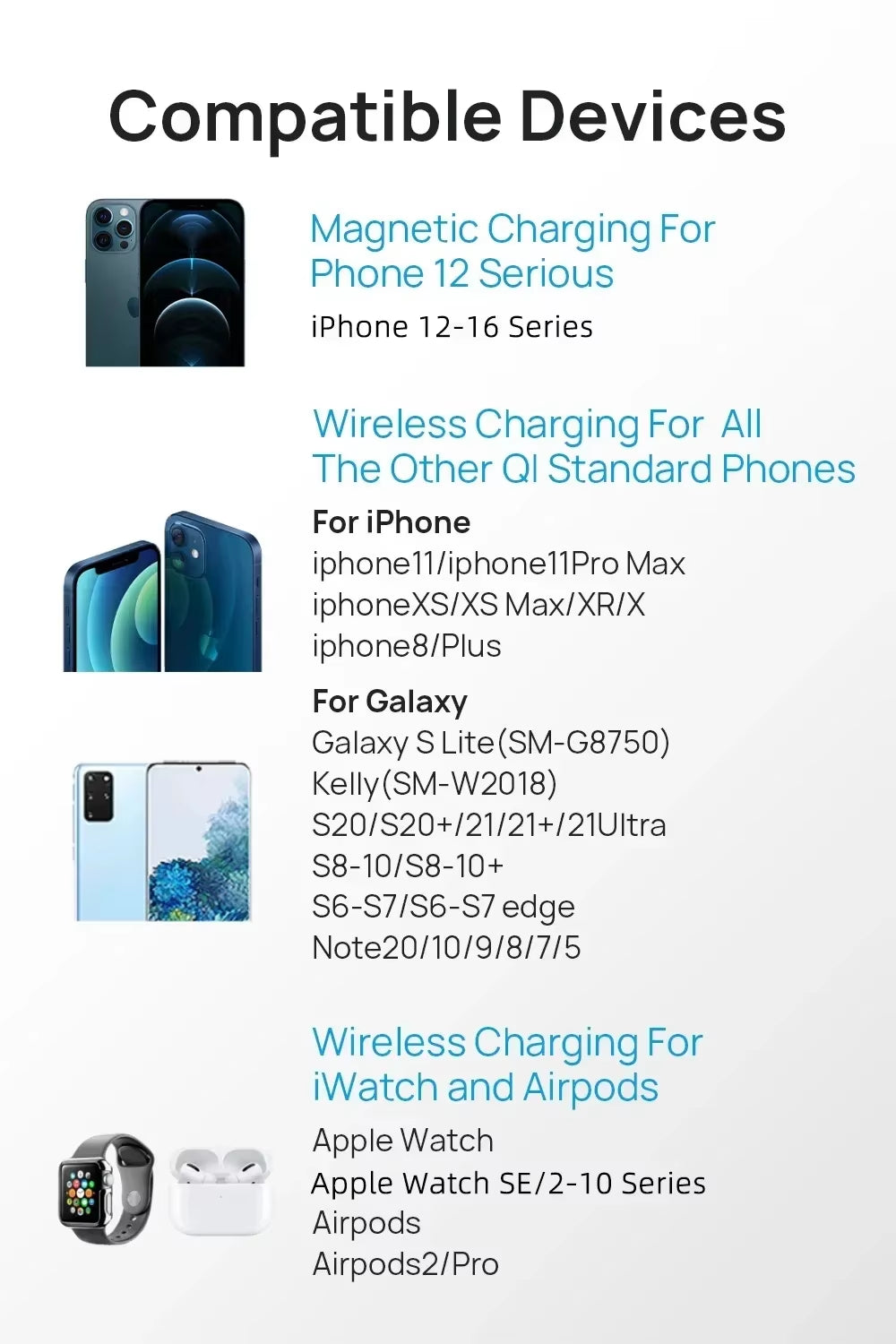 3 in 1 Magnetic Wireless Charger for Apple Watch Series 9/8/7/6 Fast Charging Pad for Iphone 15/14/13 Pro/Magsafe Charger