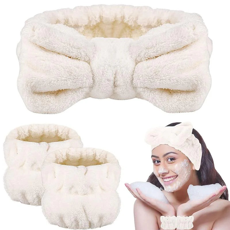 3 Pcs Spa Wristband & Headband, for Washing Face Skin Care,Soft Headdress for Washing Face &Makeup, Girl'S Make up & Spa Hair Band, Travel Summer Gifts,Daily Skincare Tools,Back to School