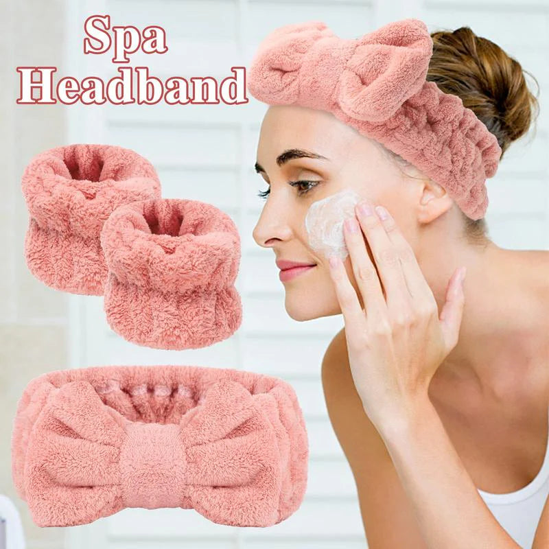 3 Pcs Spa Wristband & Headband, for Washing Face Skin Care,Soft Headdress for Washing Face &Makeup, Girl'S Make up & Spa Hair Band, Travel Summer Gifts,Daily Skincare Tools,Back to School