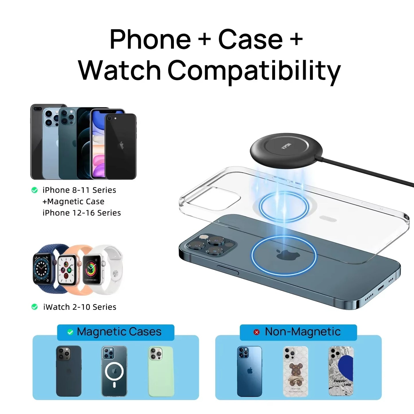 3 in 1 Magnetic Wireless Charger for Apple Watch Series 9/8/7/6 Fast Charging Pad for Iphone 15/14/13 Pro/Magsafe Charger
