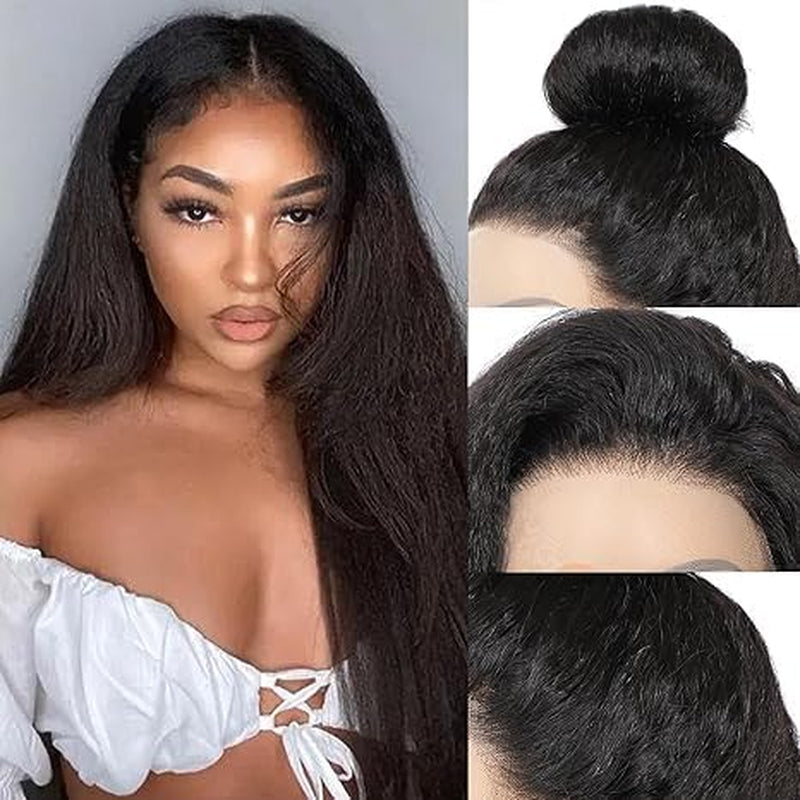 360 Lace Front Wigs Human Hair Kinky Straight Wig 200 Density HD Lace Front Wigs Human Hair 360 Wig Full Lace Kinky Straight Wig (Natural, 20 Inch)
