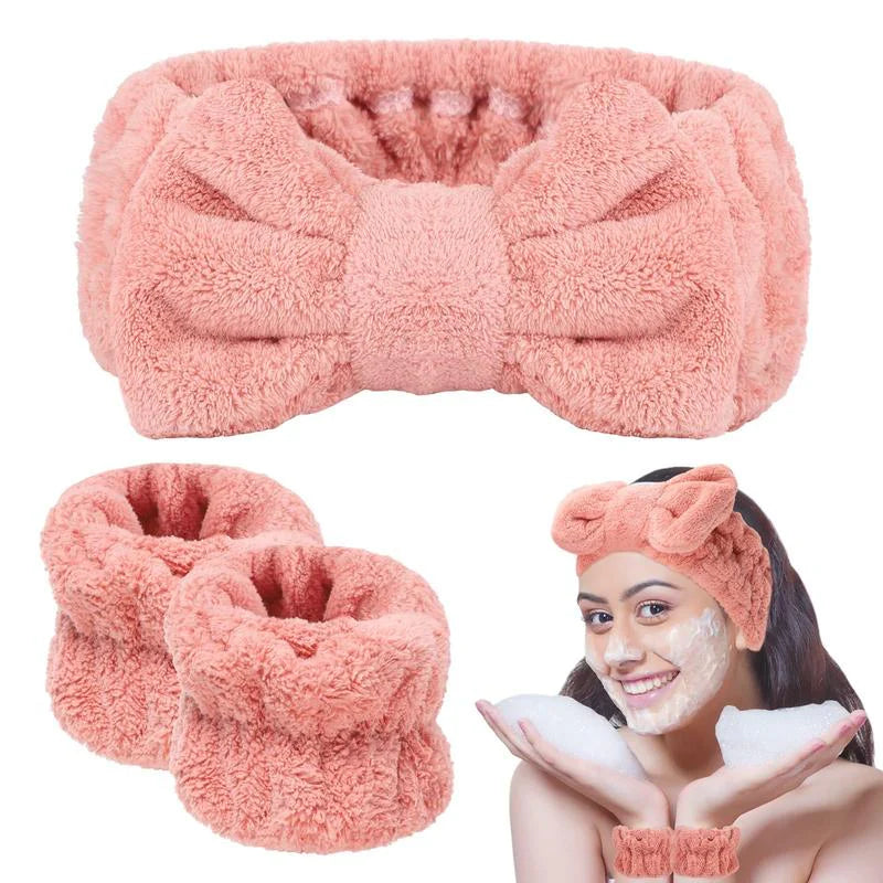 3 Pcs Spa Wristband & Headband, for Washing Face Skin Care,Soft Headdress for Washing Face &Makeup, Girl'S Make up & Spa Hair Band, Travel Summer Gifts,Daily Skincare Tools,Back to School
