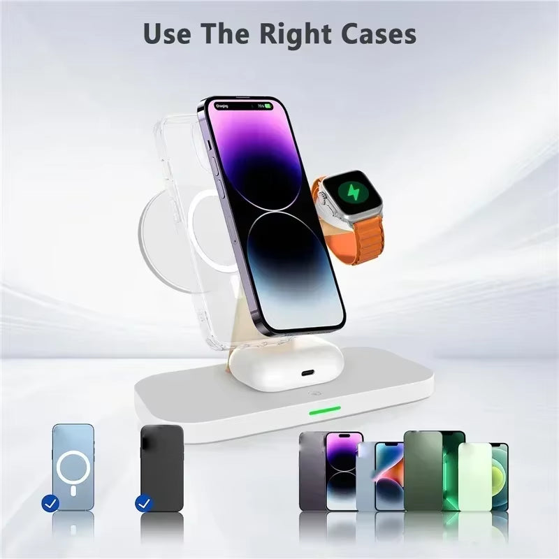 3 in 1 Magnetic Wireless Charger Stand Desktop Lamp Fast Charging Station Phone Holder for Iphone 12-16 Apple Watch 1-9 Airprods