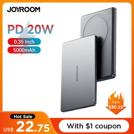 0.35 Inch Ultra Slim Power Bank for Magsafe 5000Mah Wireless Portable Charger with USB-C Cable for Iphone 16/15/14/13/12