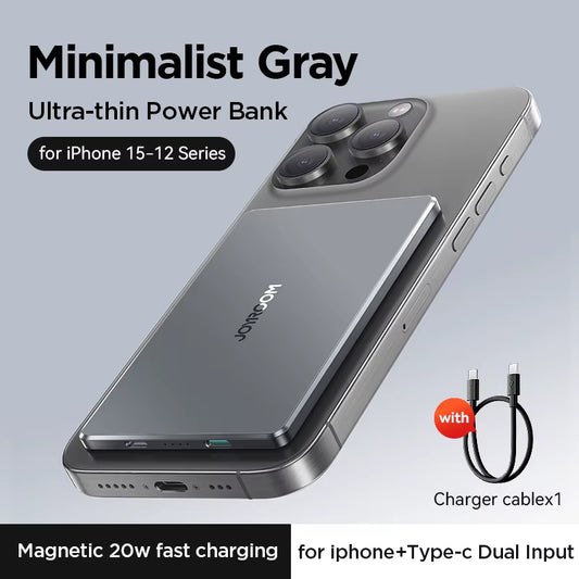 0.35 Inch Ultra Slim Power Bank for Magsafe 5000Mah Wireless Portable Charger with USB-C Cable for Iphone 16/15/14/13/12