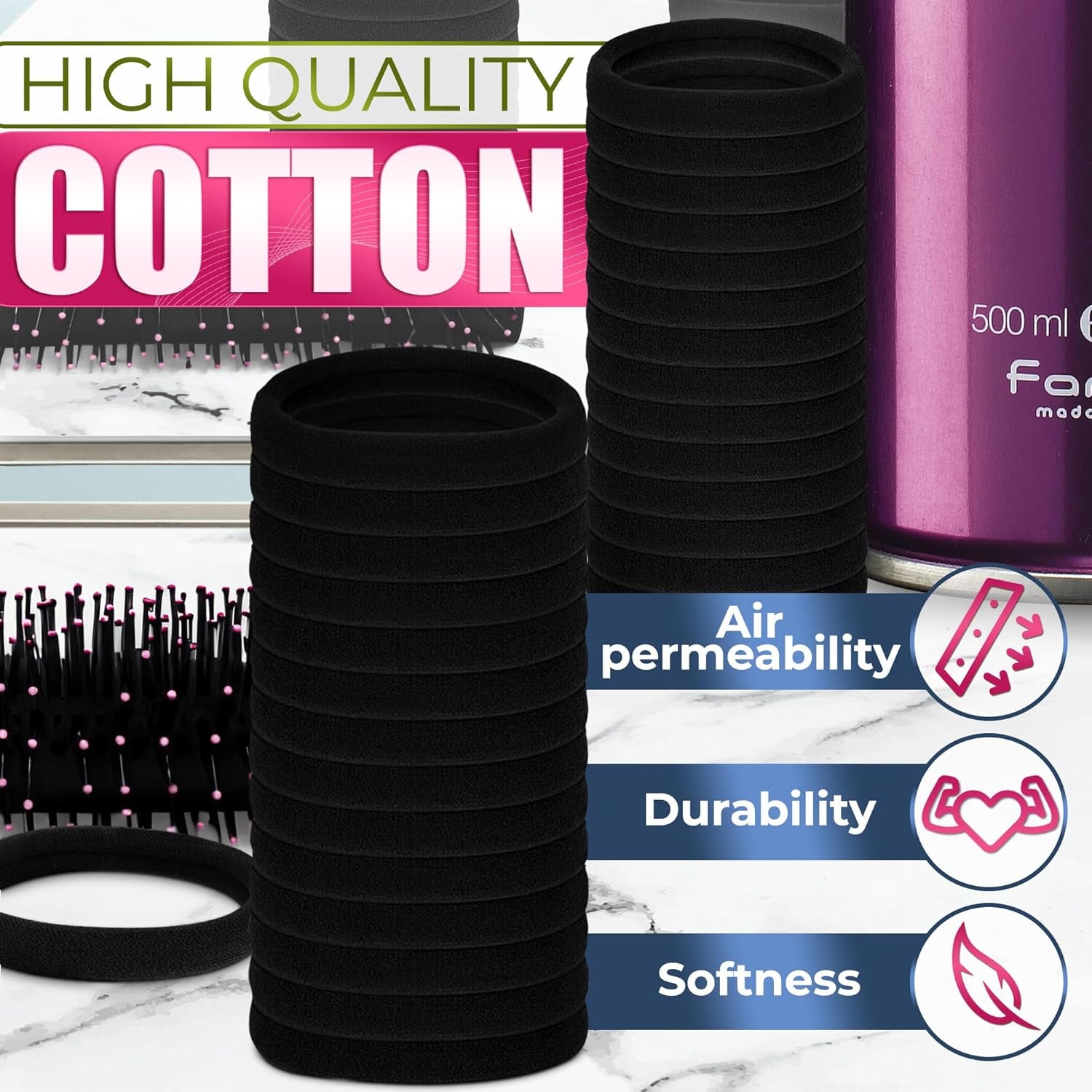 100 Pcs Black Hair Ties Bulk - Seamless Hair Ties No Damage Black Pony Tails Hair Ties for Women Elastic Hair Bands - Ponytail Holders Hair Elastics