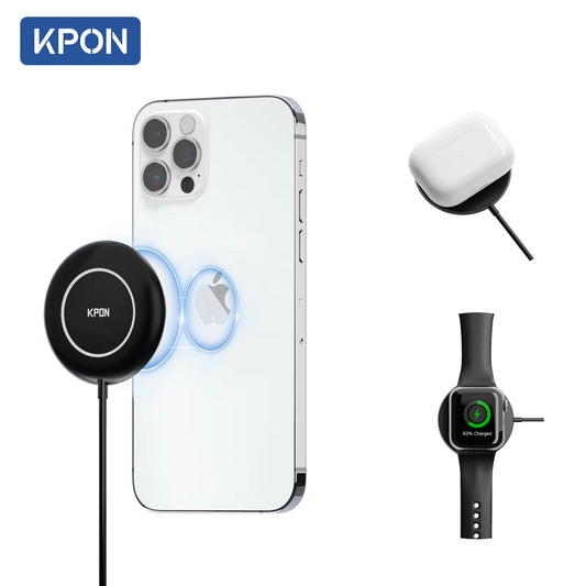 3 in 1 Magnetic Wireless Charger for Apple Watch Series 9/8/7/6 Fast Charging Pad for Iphone 15/14/13 Pro/Magsafe Charger