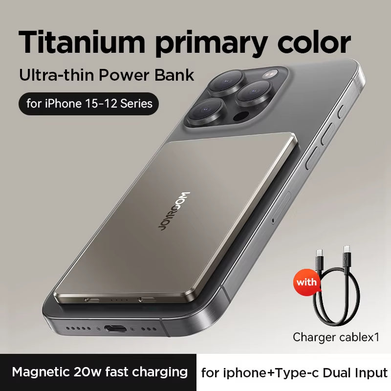 0.35 Inch Ultra Slim Power Bank for Magsafe 5000Mah Wireless Portable Charger with USB-C Cable for Iphone 16/15/14/13/12