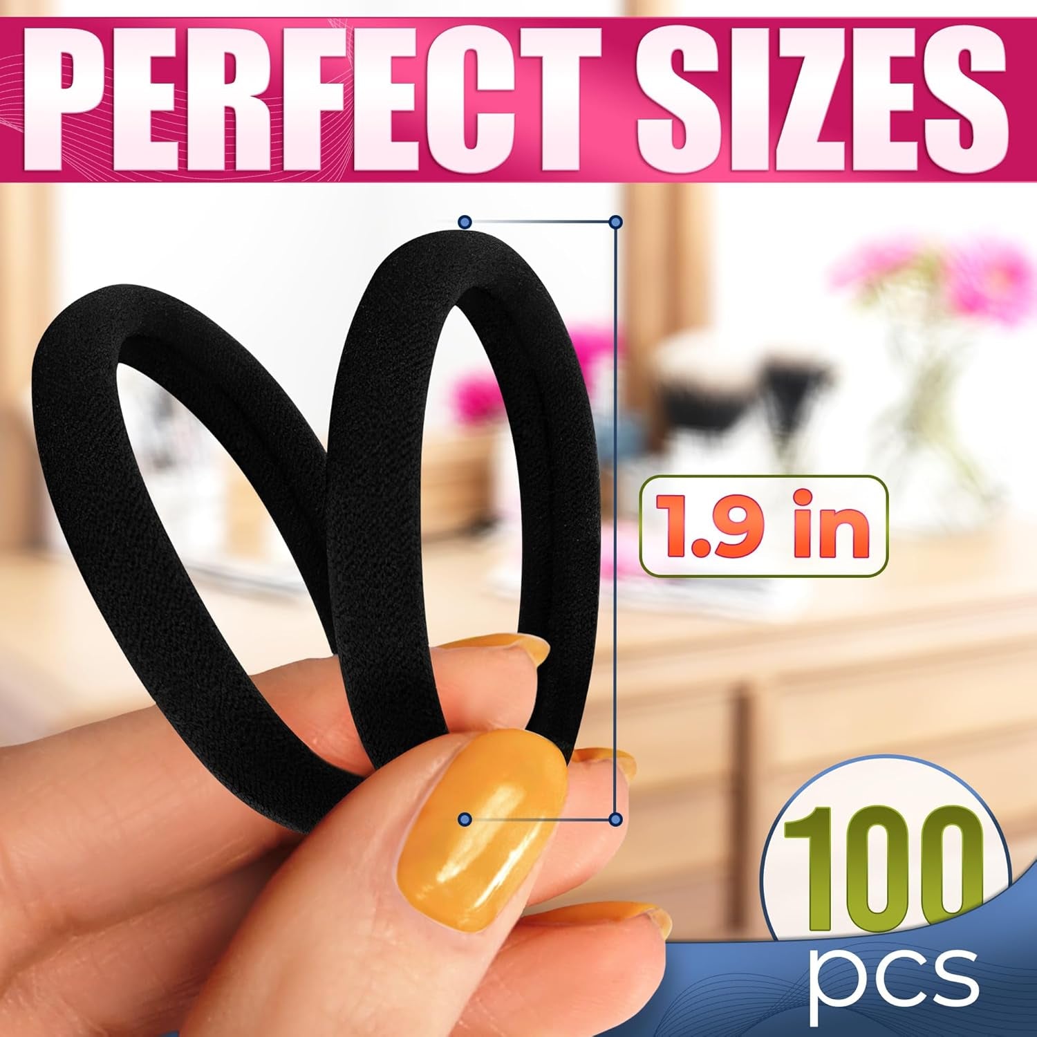 100 Pcs Black Hair Ties Bulk - Seamless Hair Ties No Damage Black Pony Tails Hair Ties for Women Elastic Hair Bands - Ponytail Holders Hair Elastics