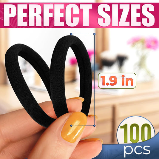 100 Pcs Black Hair Ties Bulk - Seamless Hair Ties No Damage Black Pony Tails Hair Ties for Women Elastic Hair Bands - Ponytail Holders Hair Elastics