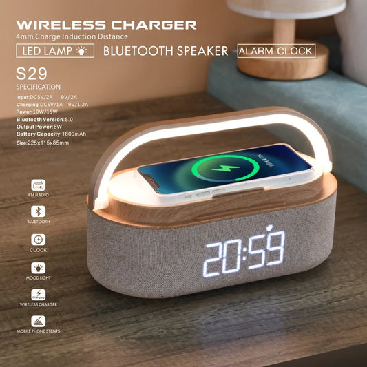 ™ GLOW 6-IN-1 Bedside Dimmable Alarm, Bluetooth Speaker and Wireless Charger