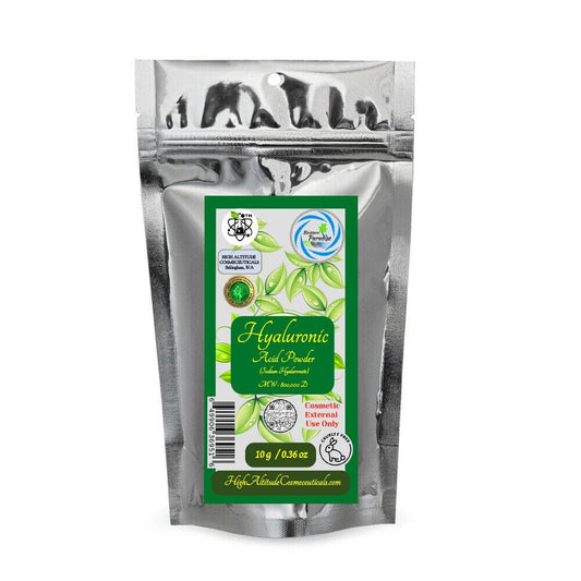 10G (0.36Oz) MOISTURE PARADISE TM Hyaluronic Acid Powder (Sodium Hyaluronate) - Low Molecular Weight -80,000 D - Cosmetic, Hydrating, Moisturizing, Make Hyaluronic Acid Serum