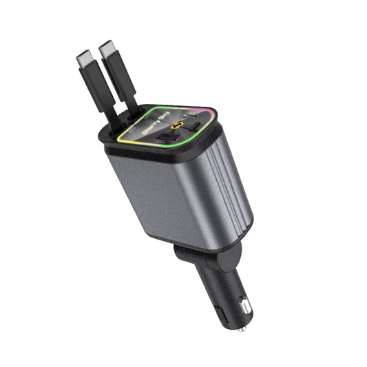 4 in 1 Retractable Car Charger with Starlight, 66W USB C Car Charger Adapter, 2 USB Ports Car Phone Charger, for Iphone Samsung