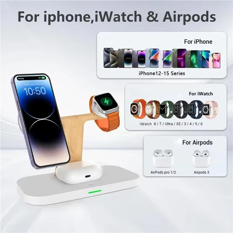 3 in 1 Magnetic Wireless Charger Stand Desktop Lamp Fast Charging Station Phone Holder for Iphone 12-16 Apple Watch 1-9 Airprods